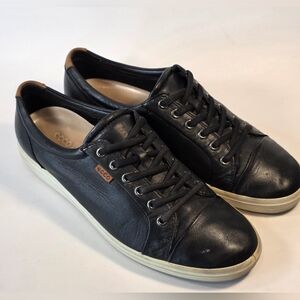 Ecco Womens Size 42 (12) Black Leather Soft 7 Lace-Up Sneaker Shoes